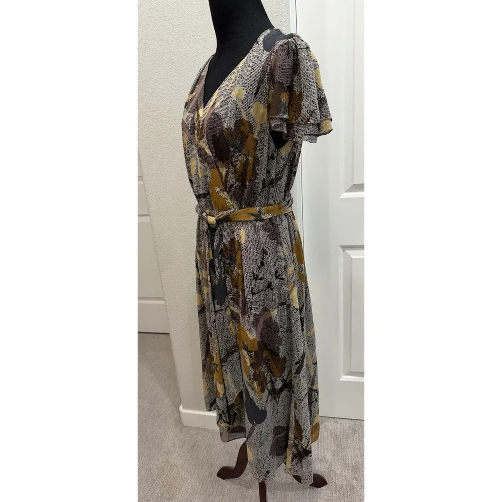 Maeve X Anthropologie Bronwen Silk Floral Faux-Wrap Belted Dress 6 Romantic